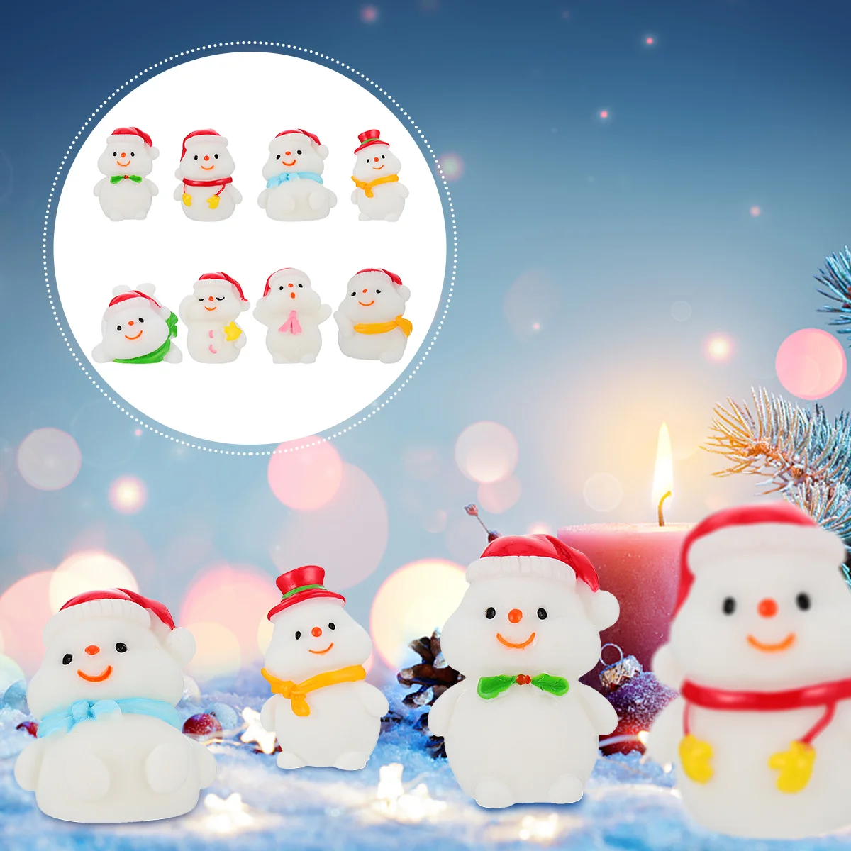 

8 Pcs Snowman Ornaments Resin Crafts Home Decor Props Table Adornment Christmas Micro Decorations Mini Toys Xmas Party Desktop