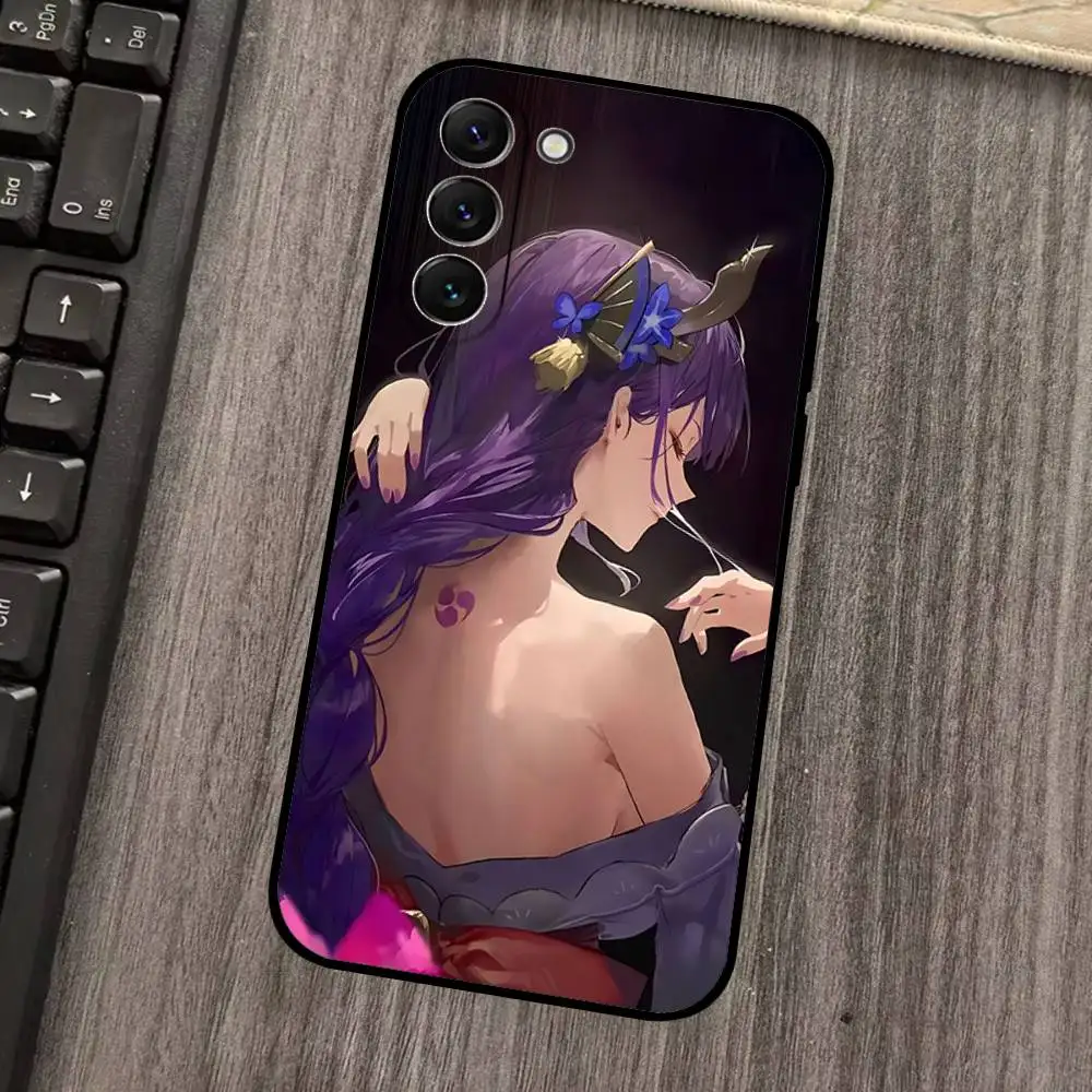 Custodia per telefono in silicone nero R-Raiden Shoguns per Samsung S24, S25, 22, 30, Note20, Lite, Ultra, 5G, Plus, FE