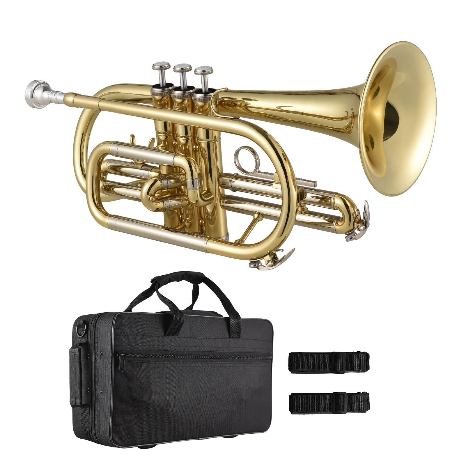 Bb Cornet Brass Instrument Surface Paint Gold Treatment Professional Brass Cornet with Carrying Case Accessories for Students