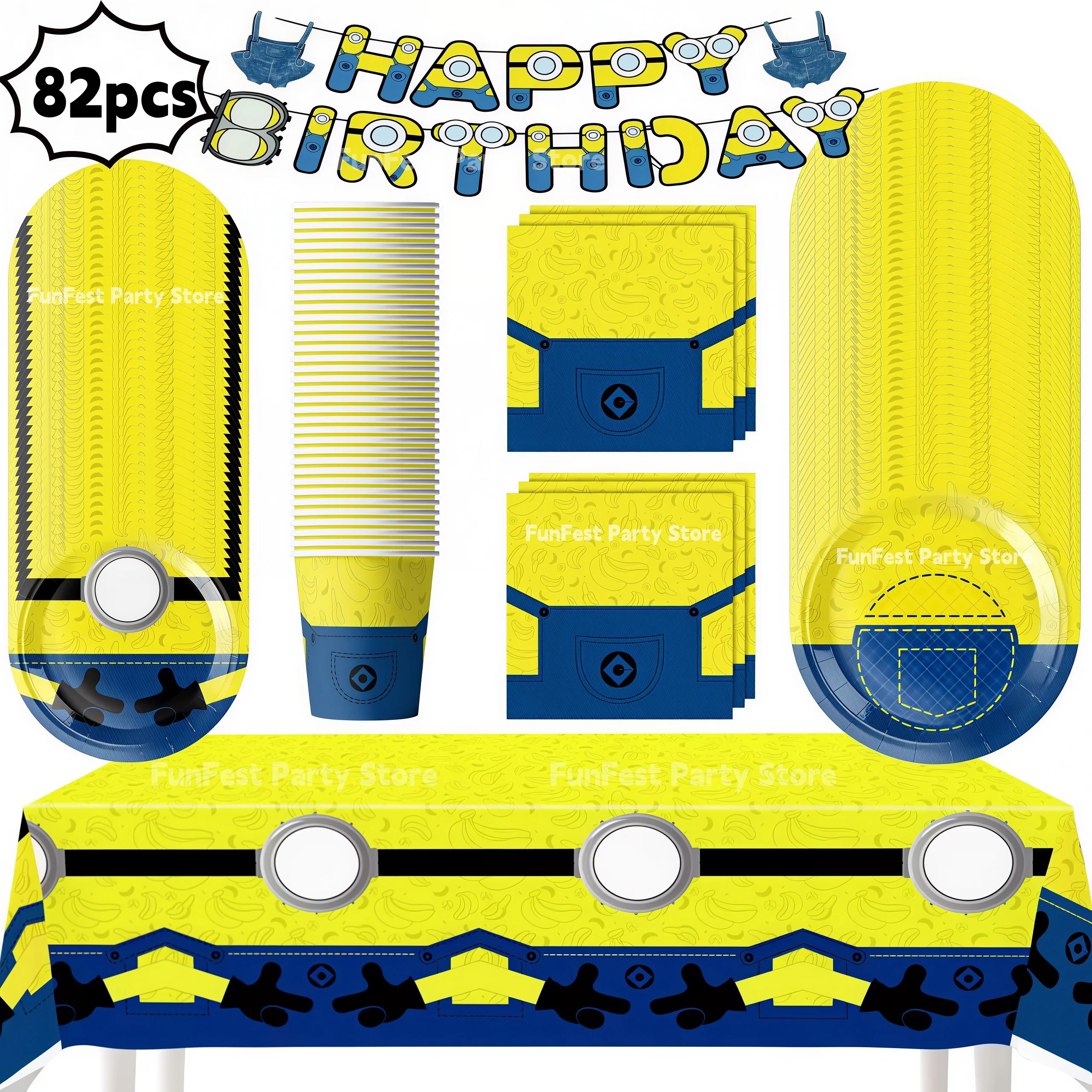 Décoration de fête d'anniversaire Minions mignons, homme jaune aux grands yeux, serviettes, assiettes, gobelets, ballons pour cadeaux de fête d'enfants, accessoires photo pour baby shower
