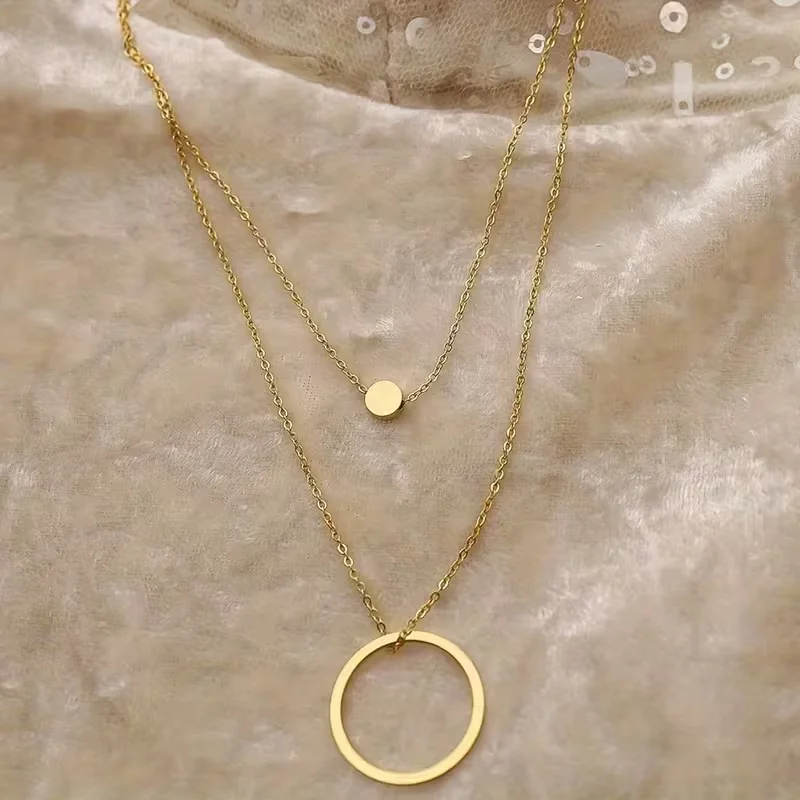 Fashion Double-Layer Stacked Necklace Pendant Light Luxury Choker Stainless Steel Everyday Trendy Jewelry for Women