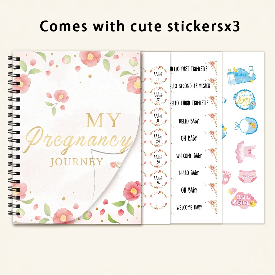 ชุดสติกเกอร์สมุดบันทึกการตั้งครรภ์สําหรับคุณแม่ใหม่ สมุดหน่วยความจําติดตามการตั้งครรภ์รายสัปดาห์ 8.3x11.2 นิ้ว 32 หน้า