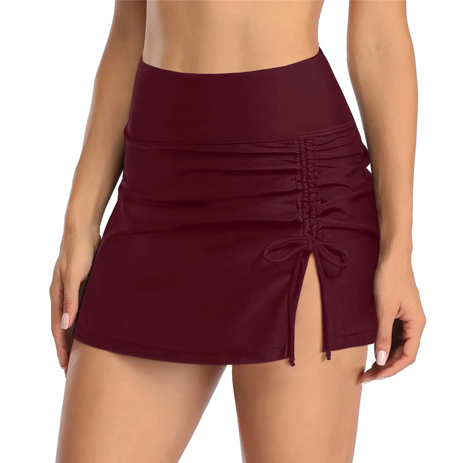 

Ladies Swim Skirt Solid Color Bikini Bottom Built-in Shorts Briefs Side Split Layered Swim Bottom Swimming Short Skirt For Sport