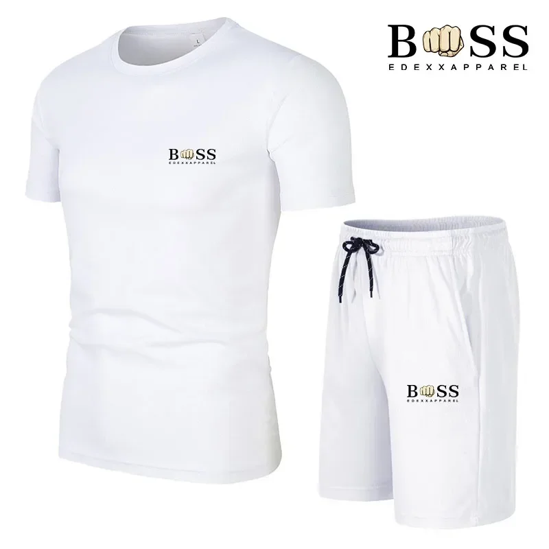 New Men\'s Fitness Fashion Set Men\'s casual sportswear set Quick drying sportswear Short sleeved T-shirt+shorts 2-piece set