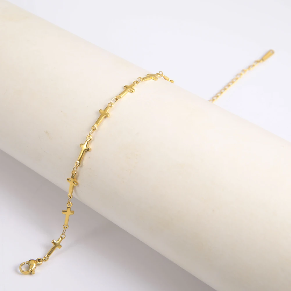 Cazador الذهب اللون الصليب أساور على اليد الفولاذ المقاوم للصدأ يسوع المسيحية سلسلة سوار للنساء مجوهرات هدايا بالجملة 2025 #4
