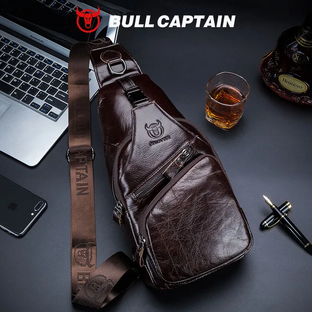 BULLCAPTAIN torba prawdziwej skóry torba na klatkę piersiowa męska moda w stylu Casual torba na ramię biznesowa skórzana torba męska o dużej pojemności