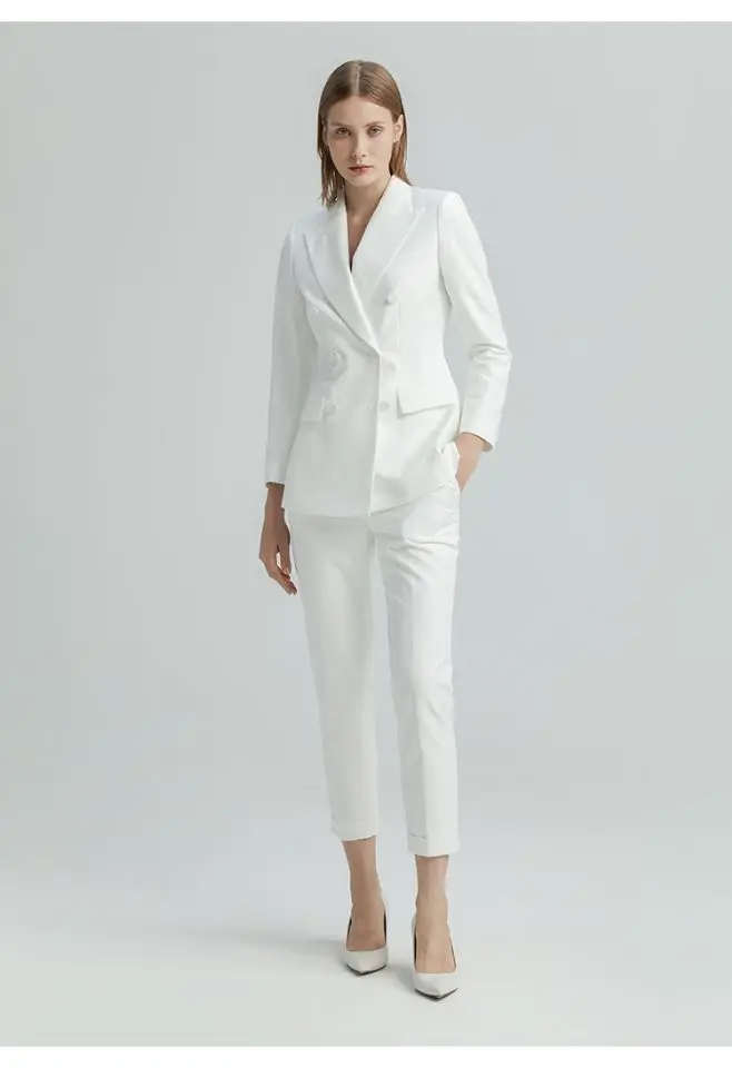 Jacket+Pants White Women's Business Suit Female Office Uniform Ladies Formal Pant Suit Double Breasted Women's Wedding Tuxedo