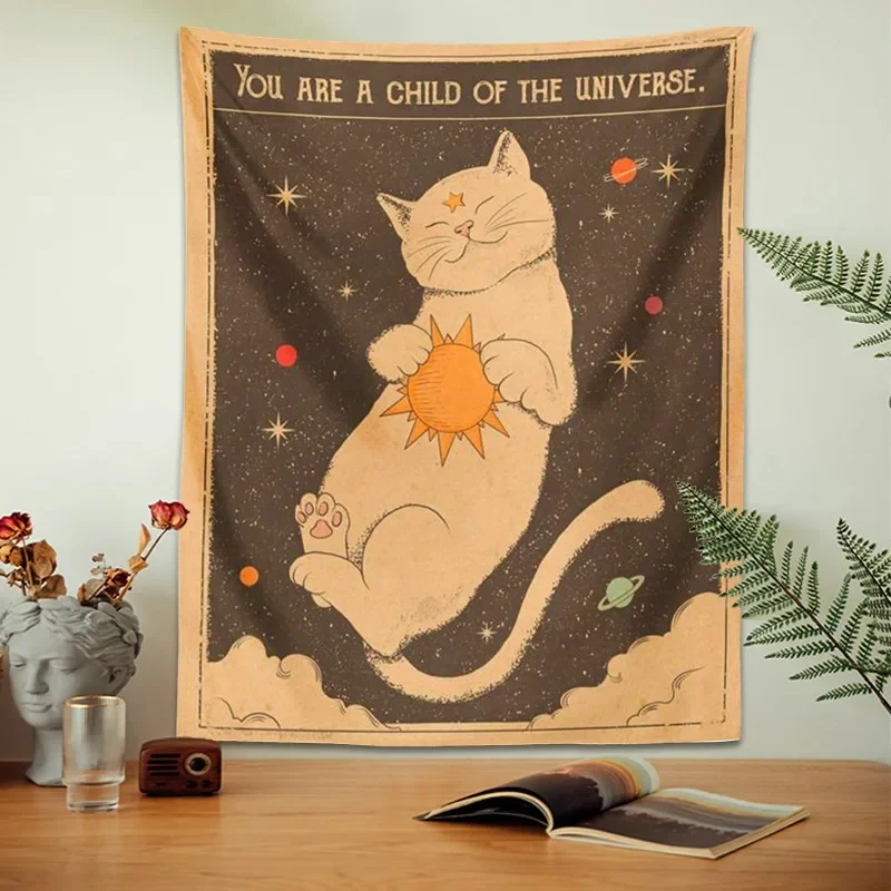 150 x 100 cm große, bezaubernde Cartoon-Katzen-Wandteppiche – Bohemian-Wandkunst für Schlafzimmer und Heimdekoration