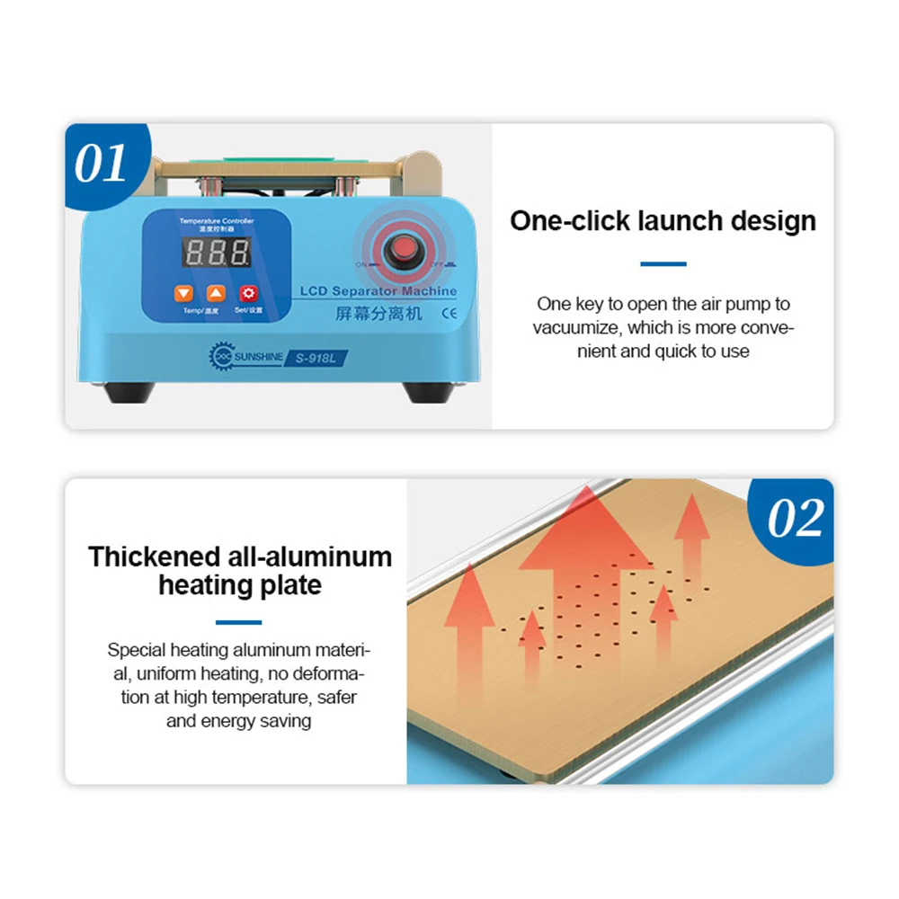SUNSHINE SS-918L Screen Separator LCD Separation Machine Support Under 8 inch Build-in Vacuum Pump Rapid Heating Screen Repair