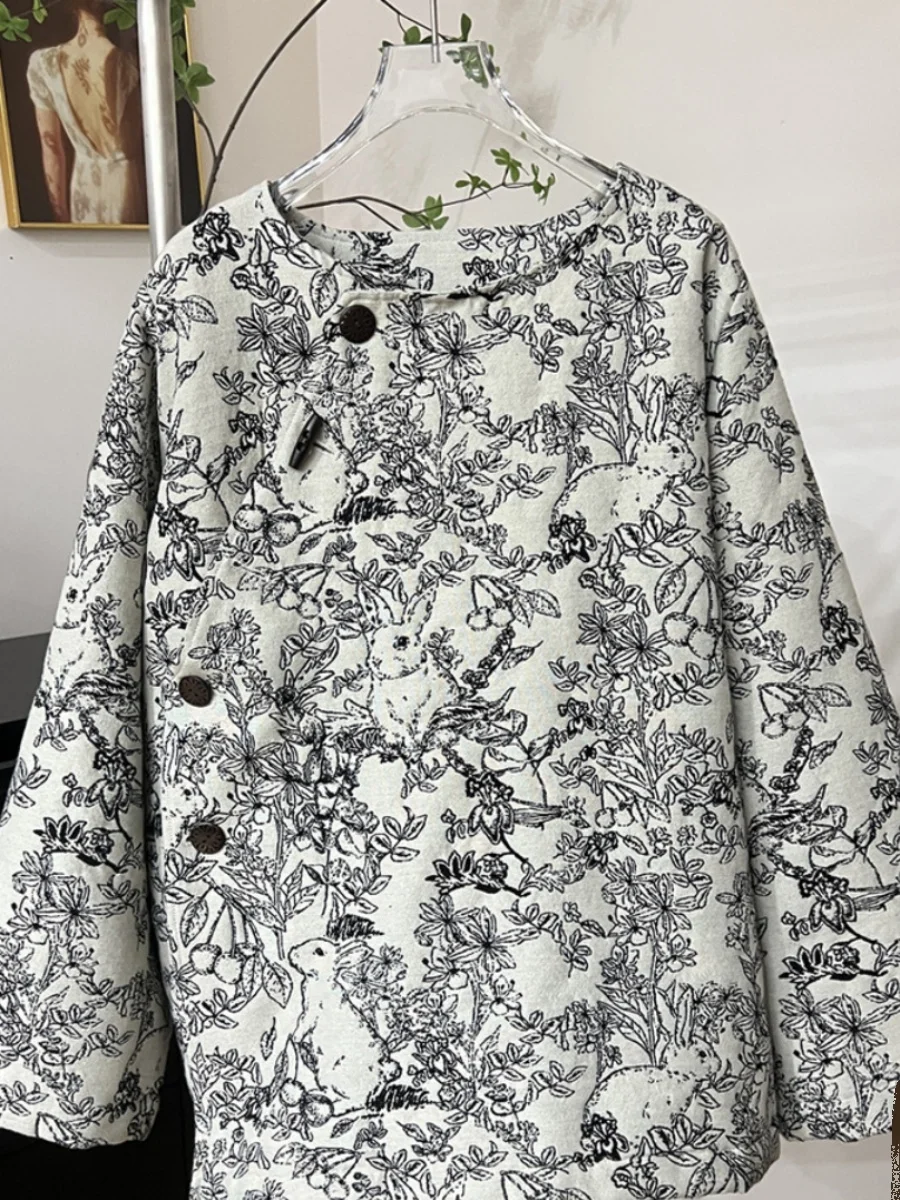 

Уникальное осенне-зимнее хлопковое пальто-оверсайз для женщин с цветочным принтом, на пуговицах, с длинными рукавами, для повседневной носки