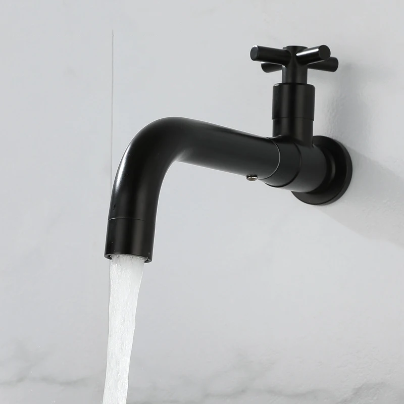 Black Wall Mount Basin Faucet Outdoor Garden Spout Mop Pool Tap Wash Faucet Single Cold Water Bathroom Kitchen Sink Faucets