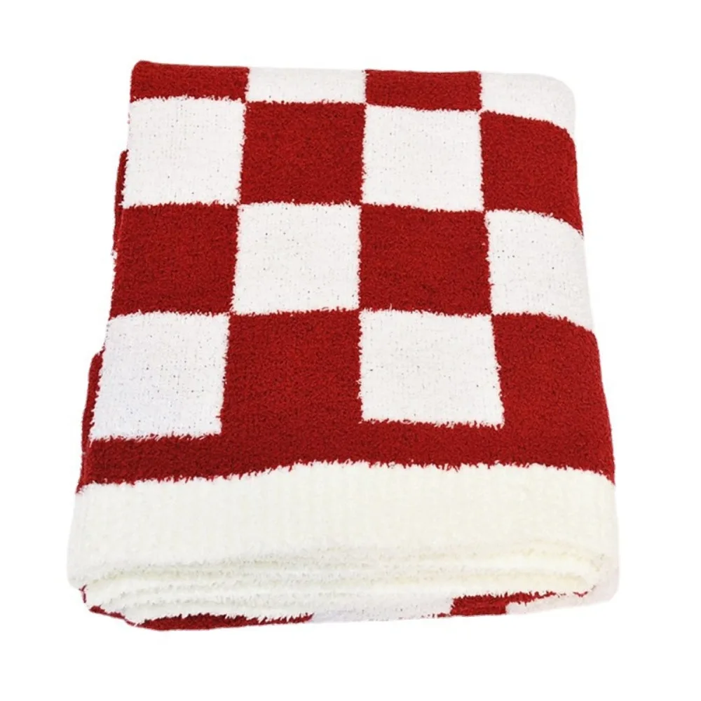 

Knitted Blanket Sofa Blanket Office Plush Lunch Break Blanket Checkerboard Blanket Cover Plush Thick High Quality Holiday Gift