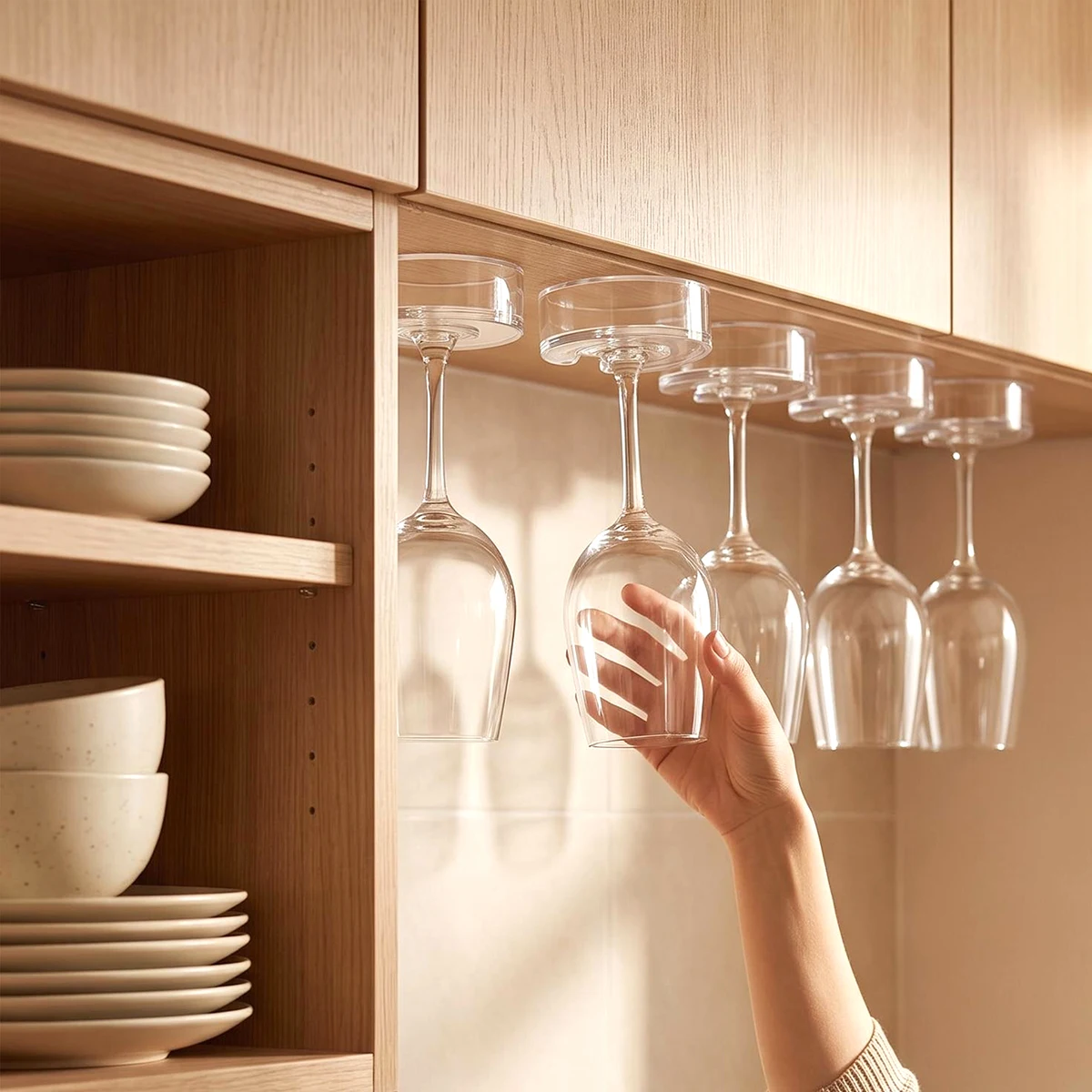 2/4/6PCS Under‑Cabinet Wine Glass Rack, No Drill Hanging Goblet Holder, Kitchen Counter‑top Bottom Stemware Storage Organizer