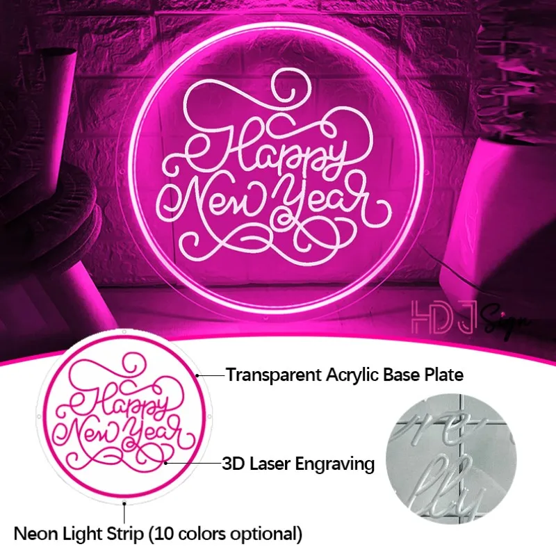 Happy New Year Neon Sign 3D Carving Home Bar Decor Cafe Wall Decoration Club Kitchen Led Luminous Christmas Signs Lights Gift