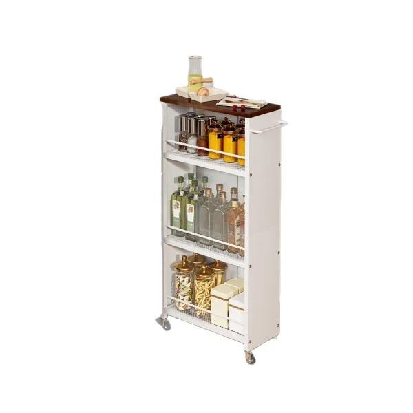 #Wood Slim Storage Cart Rolling Narrow Kitchen Cart On Wheels For Small Space 3-Tier Slide Out Durable Utility Cart