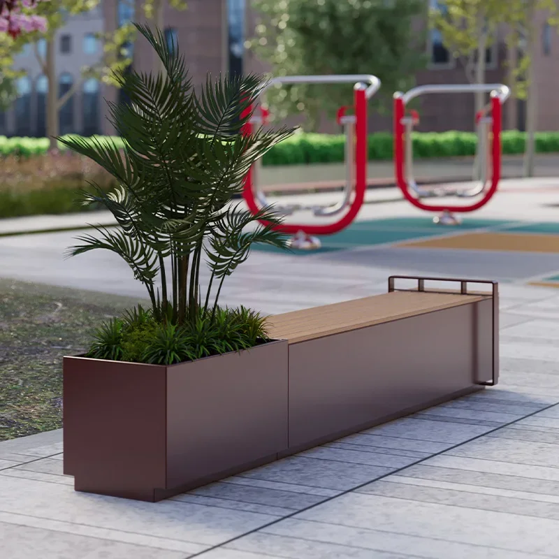 Outdoor simple stainless steel seat flower box combination custom park commercial street outside the finished flower slot rest