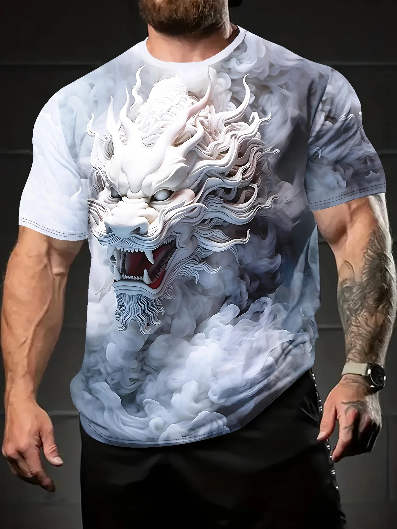 New Design Chinese Dragon 3D Printed Crew Neck Short Sleeve T-shirt For Men Casual Summer T-Shirt Vacation Resorts Tee Tops