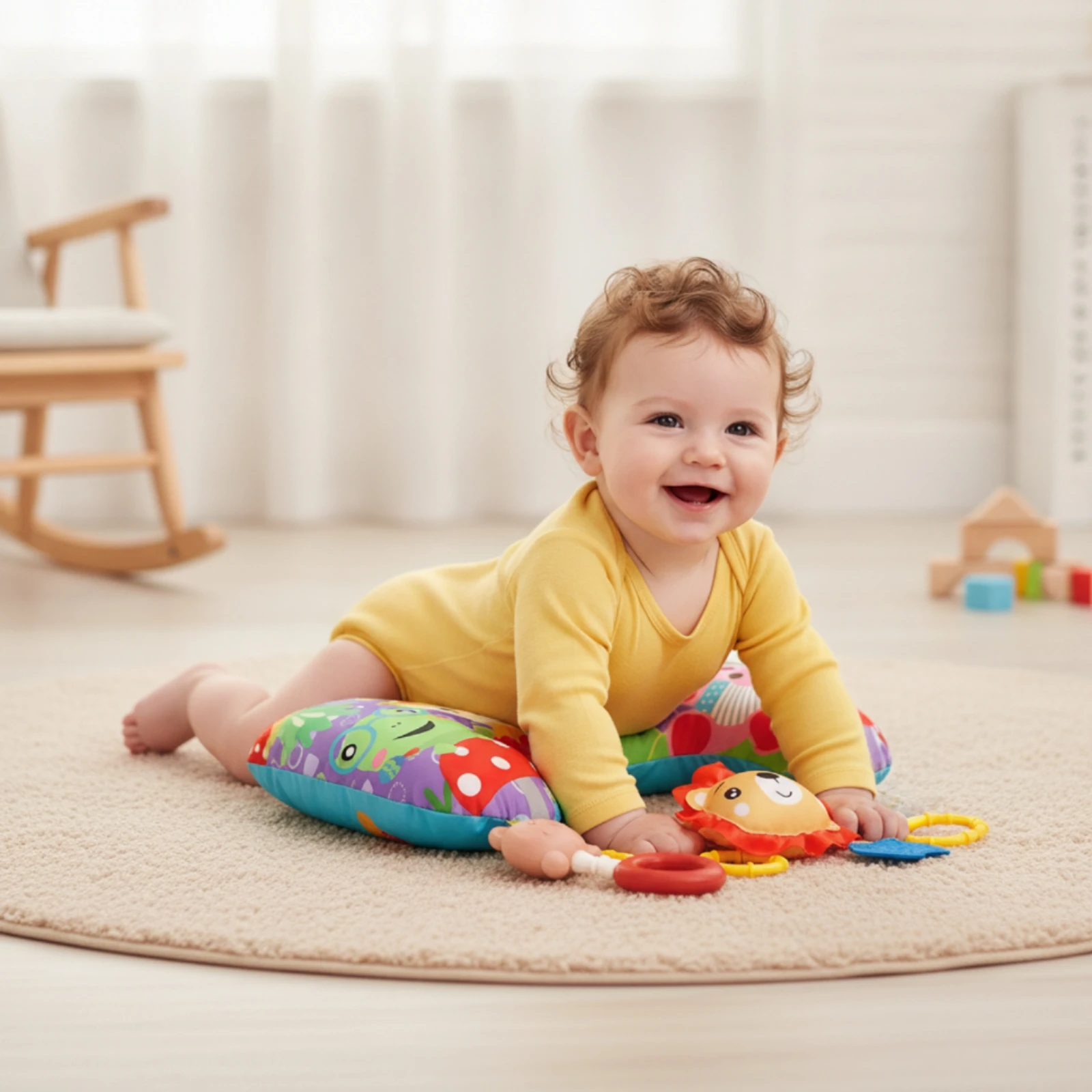 Tummy-Time Pillow with Toys Soft Tummy-Time Pillow Baby Support Cushion Ergonomic Machine-Washable for Infants, Floor Play view 2