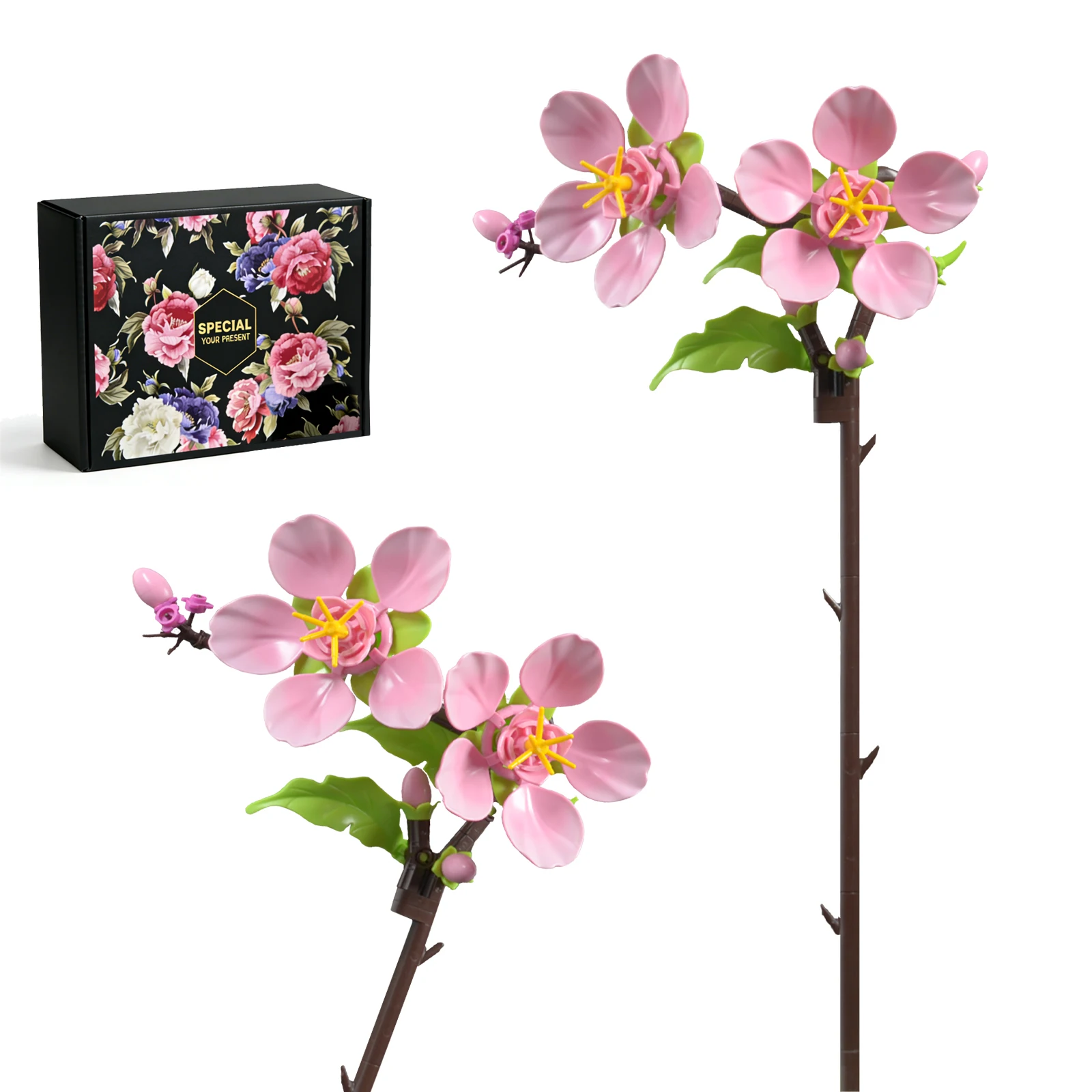 Peach Blossoms Building Block Bouquet Flowers Featuring Gradient Petal Details Ideal for Tabletop Display Home Deco