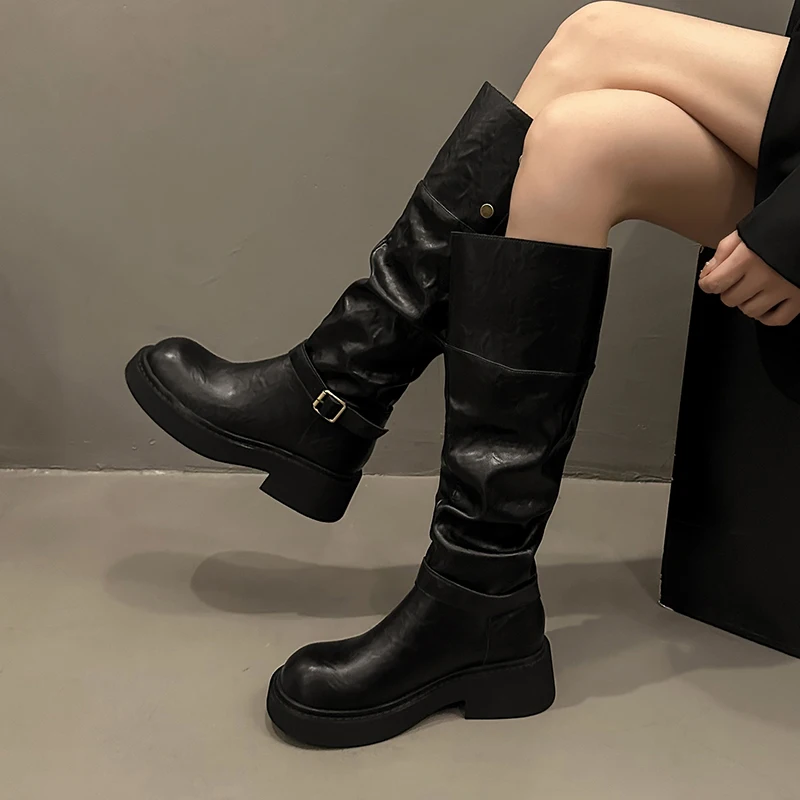 Women's Boots Autumn Winter Footwear Boots-Women Shoes 2024 Lolita Black Ladies Retro Black Boots Female Shoes Winter Footwear B image 3