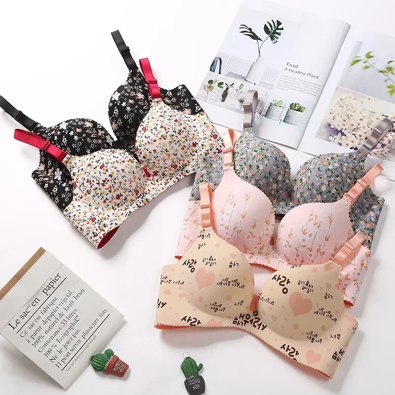 Damen-BH mit Blumenmuster, nahtlos, einteilige Unterwäsche, sexy Push-up-Dessous für den täglichen Gebrauch – Detail 3