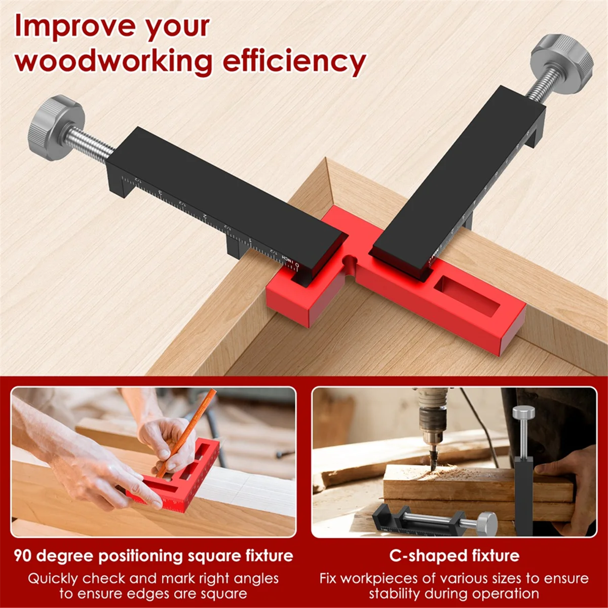 

A83Z Столярный крепежный зажим Зажим для установки деревянной доски 90 ° Позиционирующий квадратный и C-зажим, угловой зажим для ящика шкафа, 1 комплект