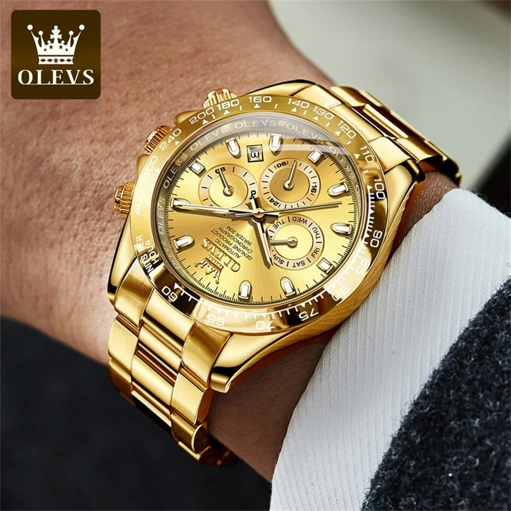 OLEVS 6638 New Fashion Automatic Mechanical Watch For Men Week Calendar Original Men\'s Watches Luxury Man Dress Hand Clock 2023