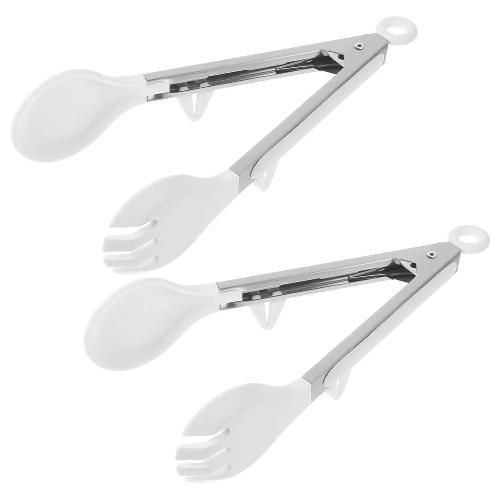

2pcs Stainless Steel Silicone Food Heat Resistant Bread Bbq Tongs Multipurpose Kitchen Tools Grilling Baking Buffet Serving