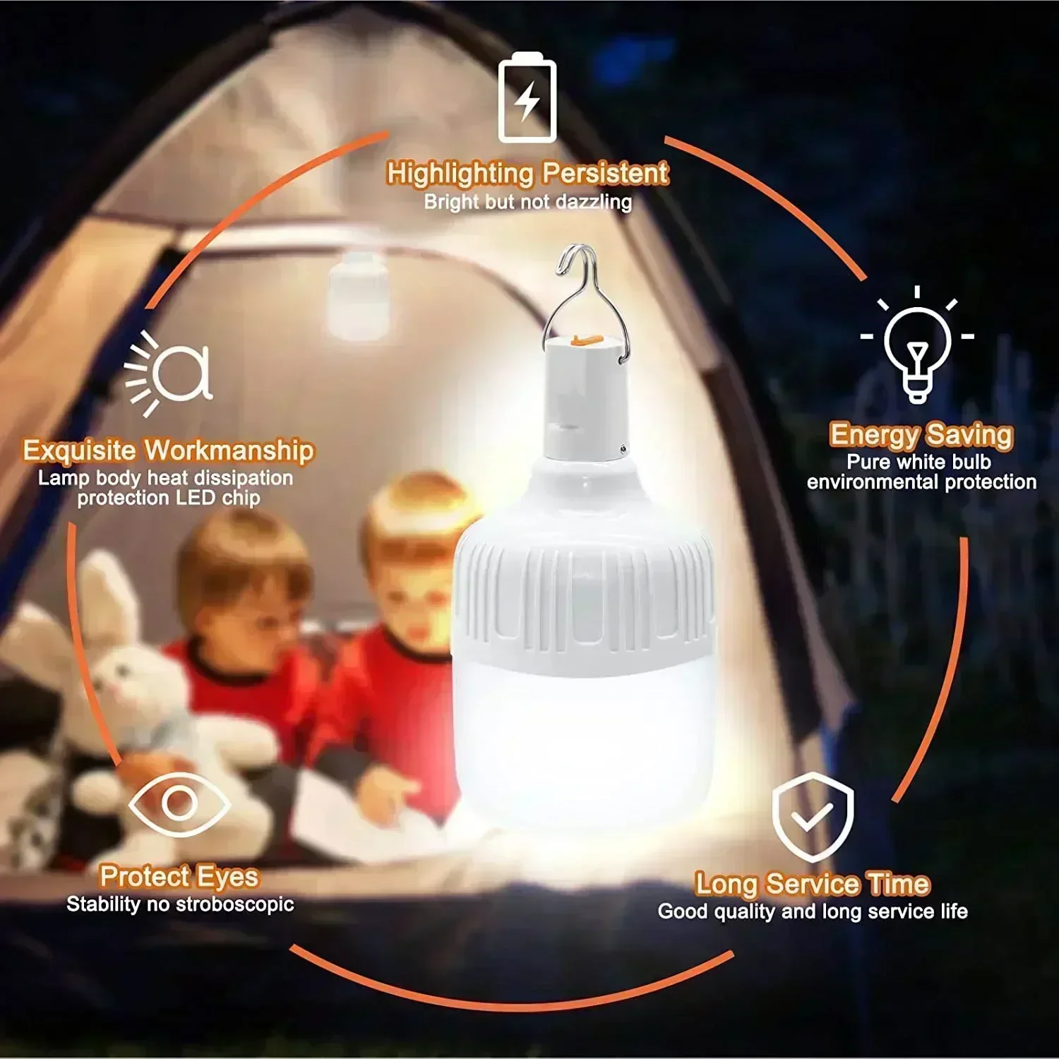 Luz de emergencia de 60W para acampar al aire libre, suministros Edc, bombilla LED recargable por USB para exteriores, linterna para senderismo,