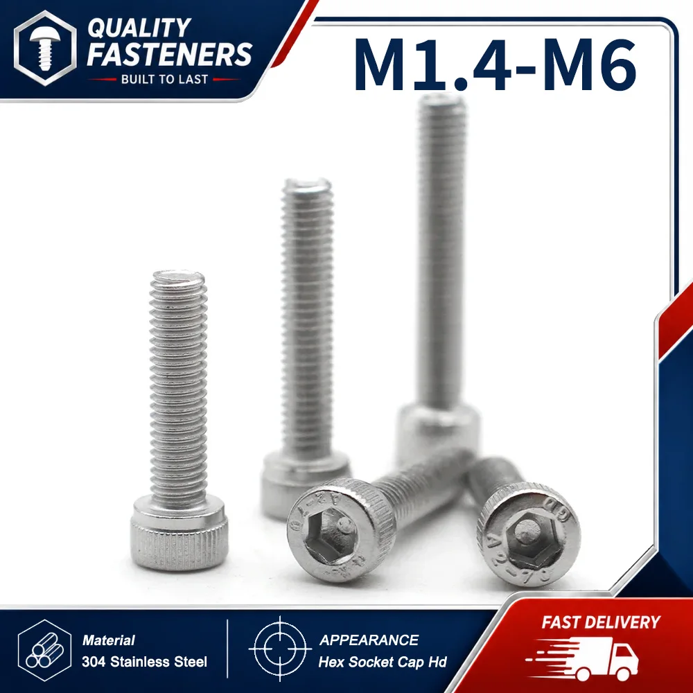 10-100pcs A2-70 304 Stainless Steel M1.4 M1.6 M2 M3 M4 M5 M6 DIN912 Hexagon Hex Socket Cap Allen Head Bolt Screw