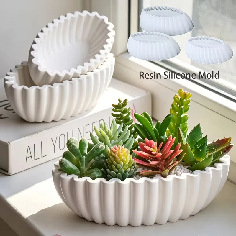 Oval Wave Pattern Silicone Mold Multi-use Candle Holder Storage Bowl Plant Pot Maker for Home Garden
