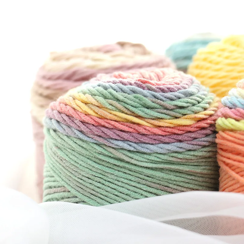 100G/Ball Rainbow Cotton Yarn Segment Dyeing 5 Ply of Milk Cotton DIY Hand Knitted Sofa Cushion Pillow Yarn 193m Crochet Yarn