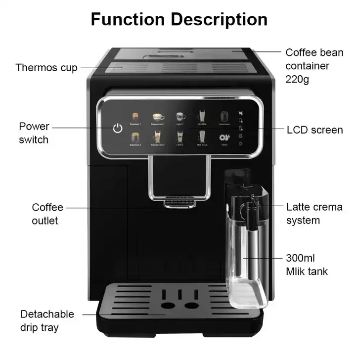 Caffettiera elettrica automatica intelligente, completamente multifunzionale, per caffè espresso, cappuccino, latte, con serbatoio del latte, per uso camper