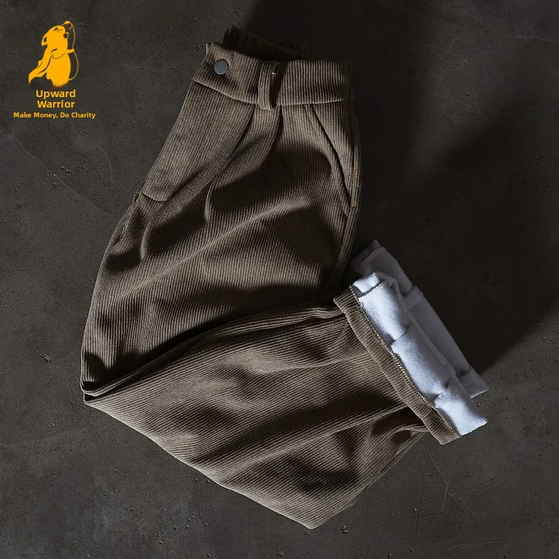 Corduroy Fleece Lined Wide Leg Loose Fit Men's Casual Pants Warm Comfortable Winter Trousers Fashionable Casual Wear