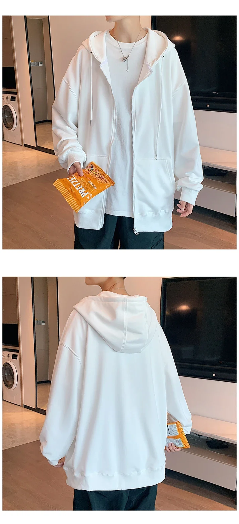 Herren trend ige Hoodie Cardigan Herbst Kapuze Sweatshirt einfarbige klassische Jacke Langarm Reiß verschluss Mantel lässige Herren bekleidung – Detail 2