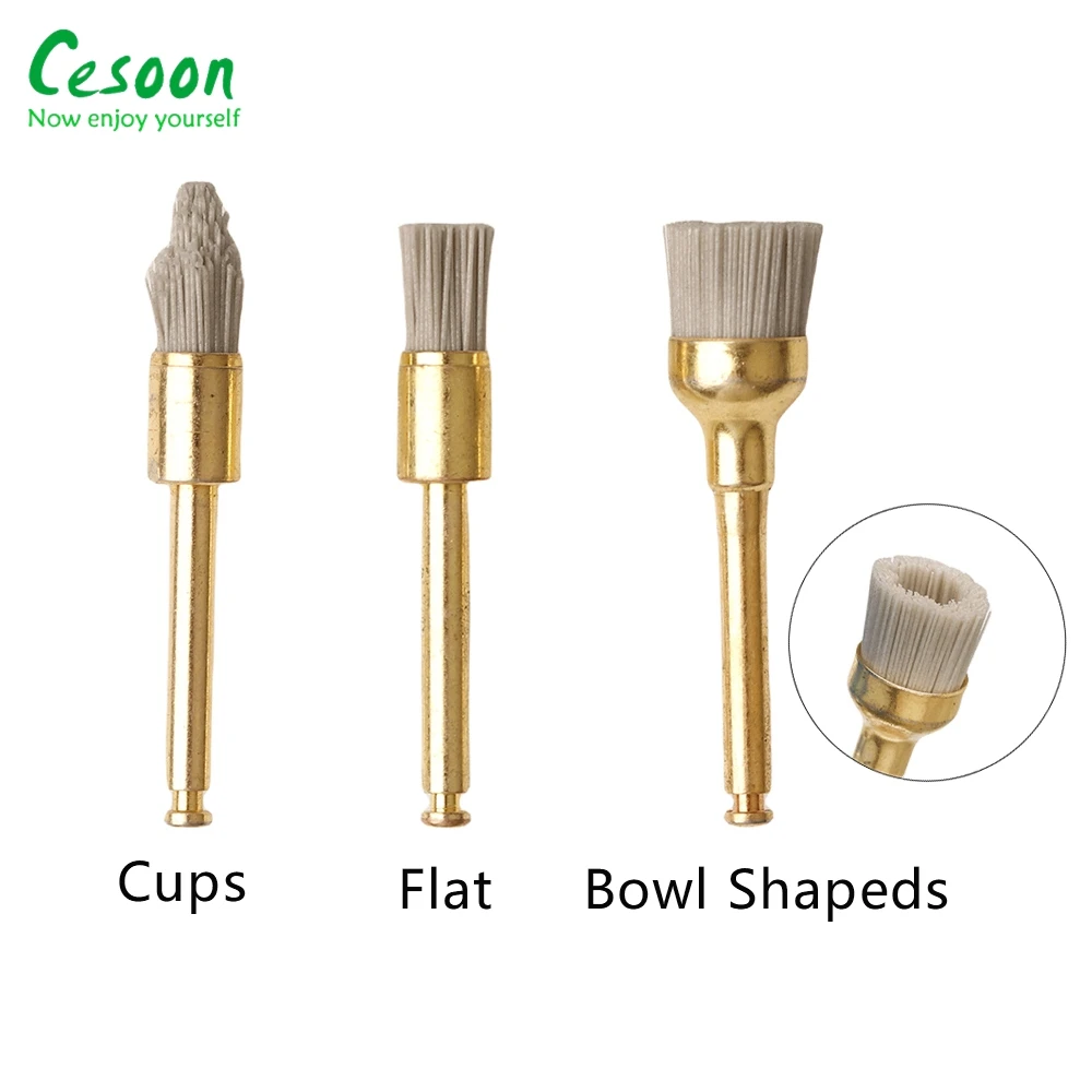 100Pcs Dental Polishing Brush Alumina Gold Shank Latch Flat Cups Bowl Type Polisher Prophy Brushes FitFor Contra Angle Handpiece