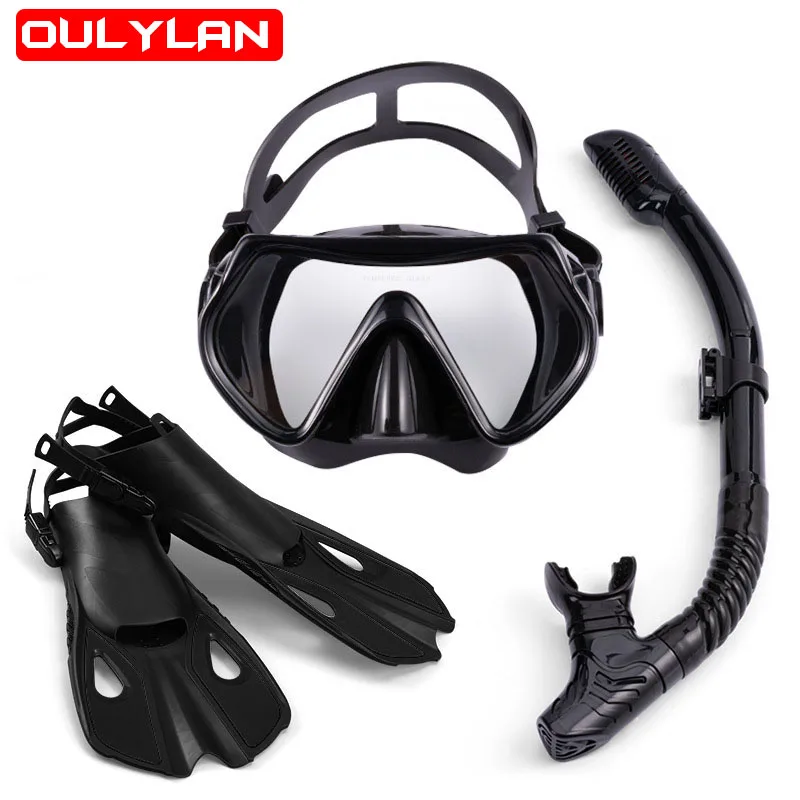 

Oulylan Professional Free Swimming Diving Mirror Breathing Tube Three Piece Diving FinsTreasure Set Snorkeling Snorkel Flippers