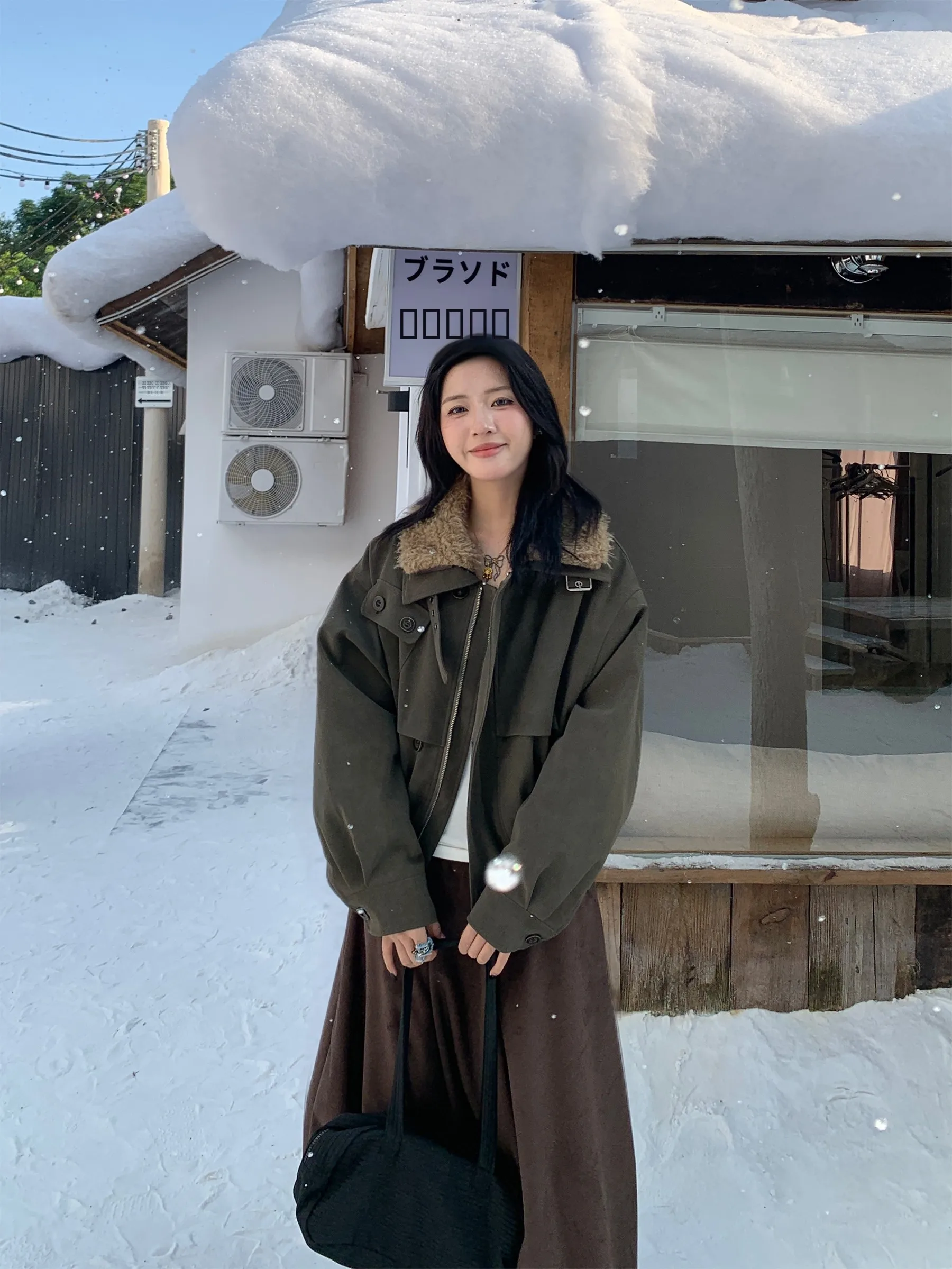 Casaco Feminino Vintage de Couro PU com Gola de Pele Removível, Estilo Workwear, Acolchoado em Algodão, Agasalho de Inverno da Muziyang