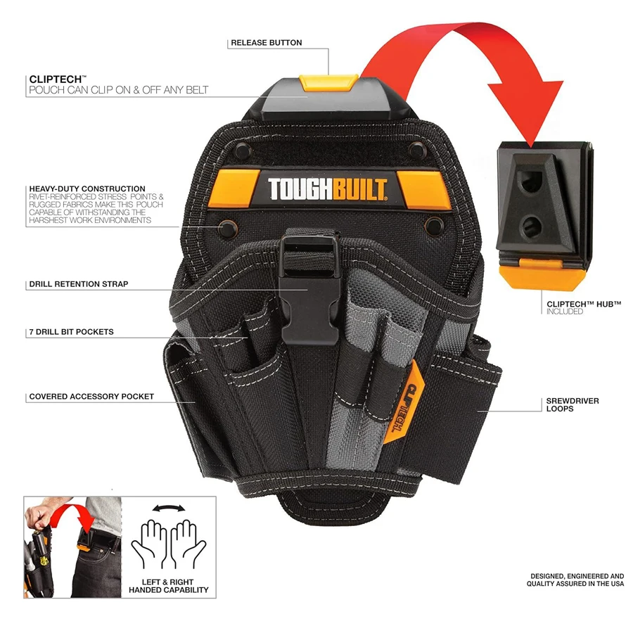 Imagem -02 - Coldre do Motorista do Impacto com Malote do Bocado Toughbuilt Tb-ct20-l Resistente Correia de Ferramentas 12 h x 85 w Dentro