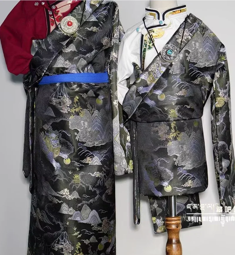 Chinese Xizang Children's Kangba Tibetan Robe Spring Summer Retro Plaid Gown Performance Clothes