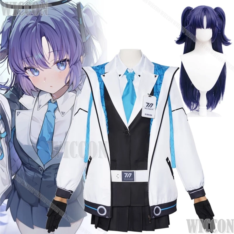 

Игра Синий Архив Хаясе Юка Косплей Костюм Черное Платье Униформа Белое Пальто Фиолетовый Двойной Пони Парик Опора Женщина Хэллоуин Вечеринка