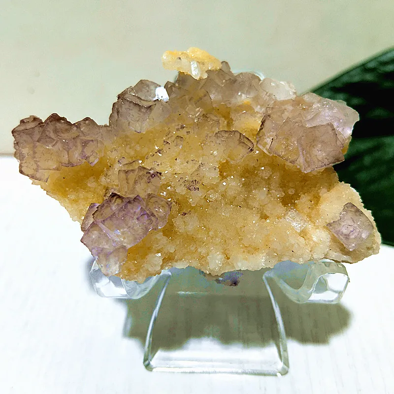 Natural Crystal Yellow Crystalline With Fluorite Specimen Symbiont Meditation Energy Healing Feng Shui Crystal Decoration