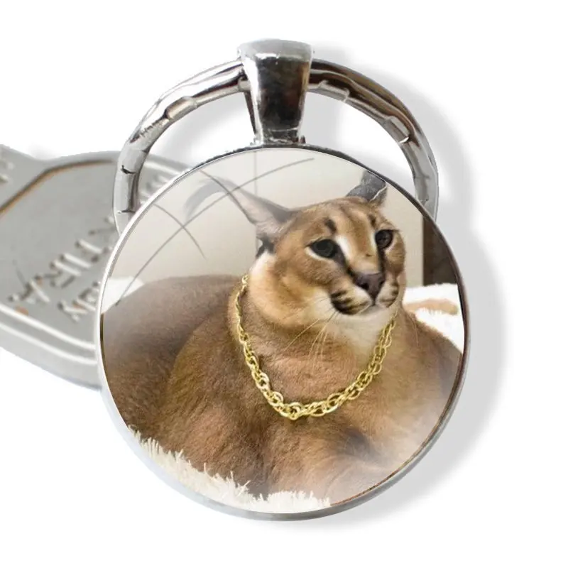 Keychain Handmade Glass Cabochon Key Ring Holder Pendant Key Chains Caracal Cat Floppa