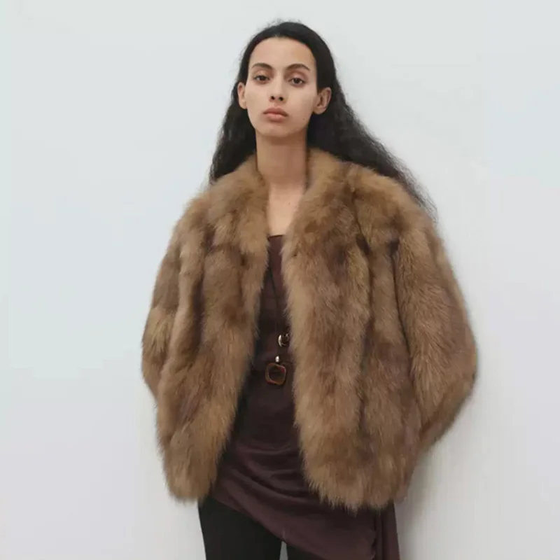 سترة نسائية من فرو الثعلب الصناعي معطف شتوي سميك ودافئ متدرج وأكمام طويلة أنيق غير رسمي ملابس خارجية أمريكية كسول للشارع