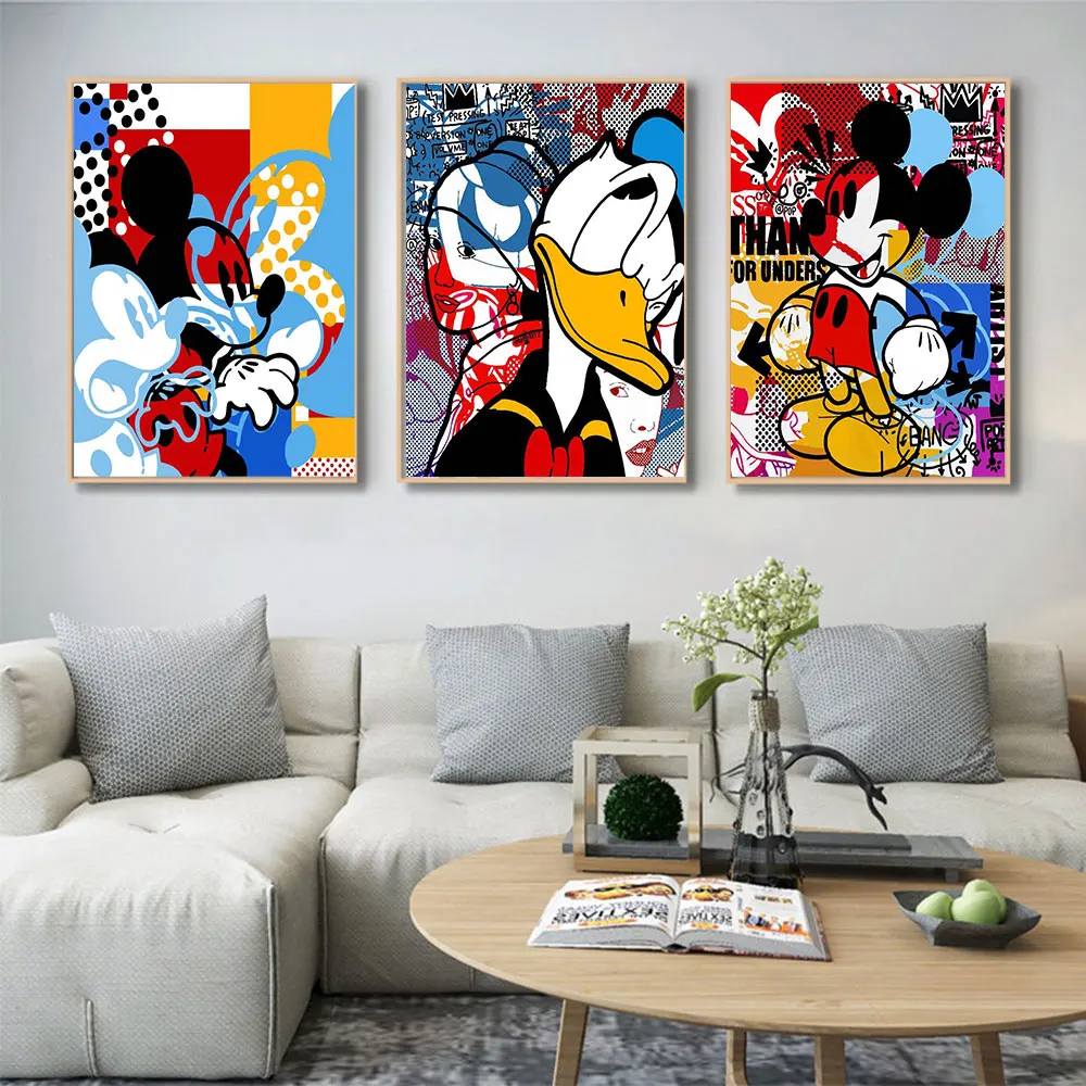 

Disney Mickey Donald Duck Reflection Abstract Poster Prints On Canvas Painting For Living Room Home Decoration Wall Art Picture