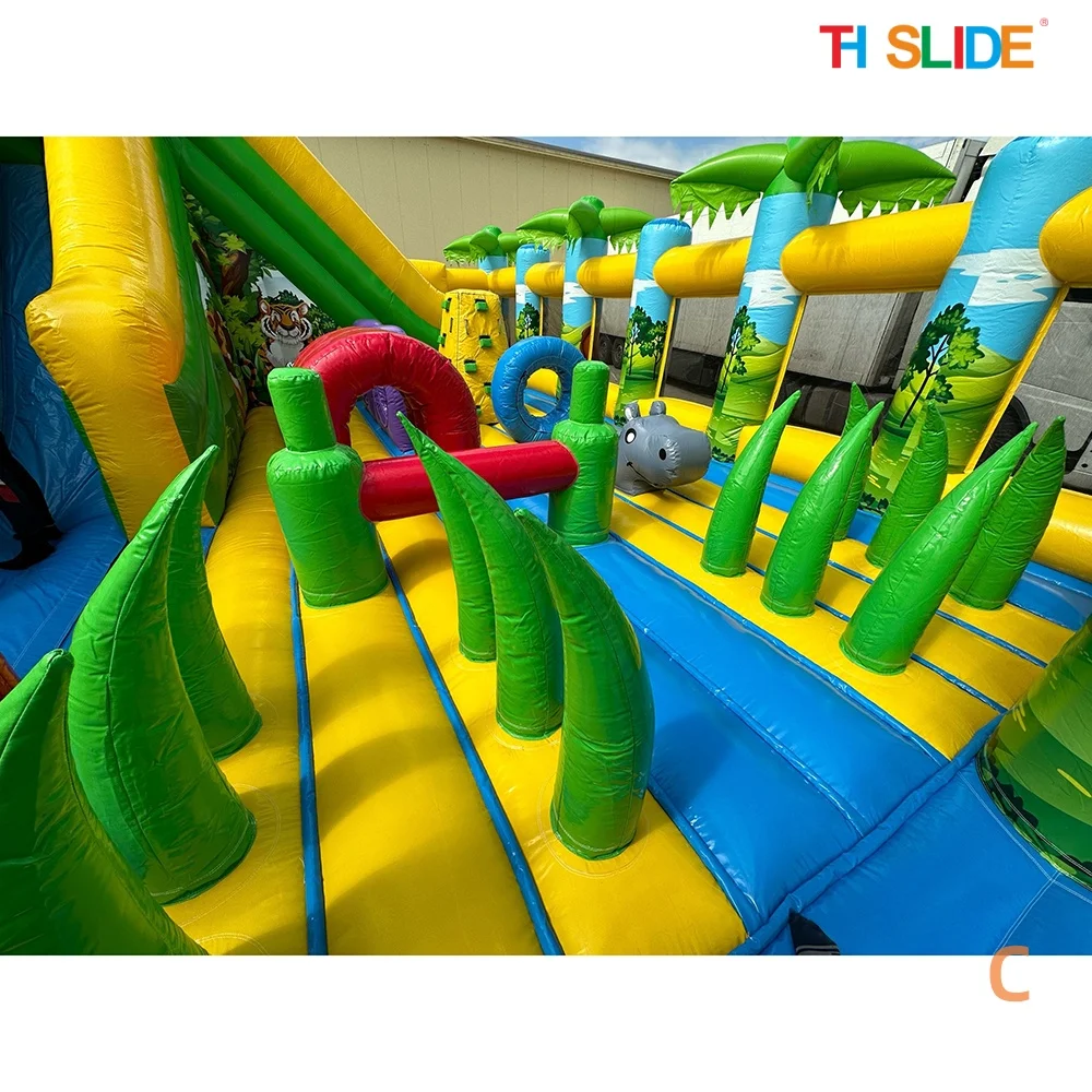 by ship to sea port, Amusement Park jungle Inflatable Fun City,commerical Forest Animals bouncy slide inflatable playground