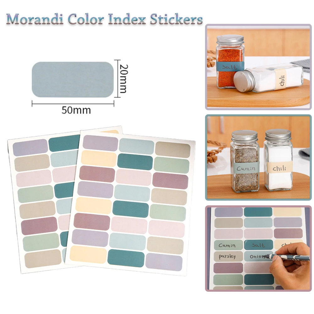 Morandi Color Index Stickers Spice Can Label Kitchen Room Spice Jar Labels Self Adhesive Categorized Label Tag Marker Paper