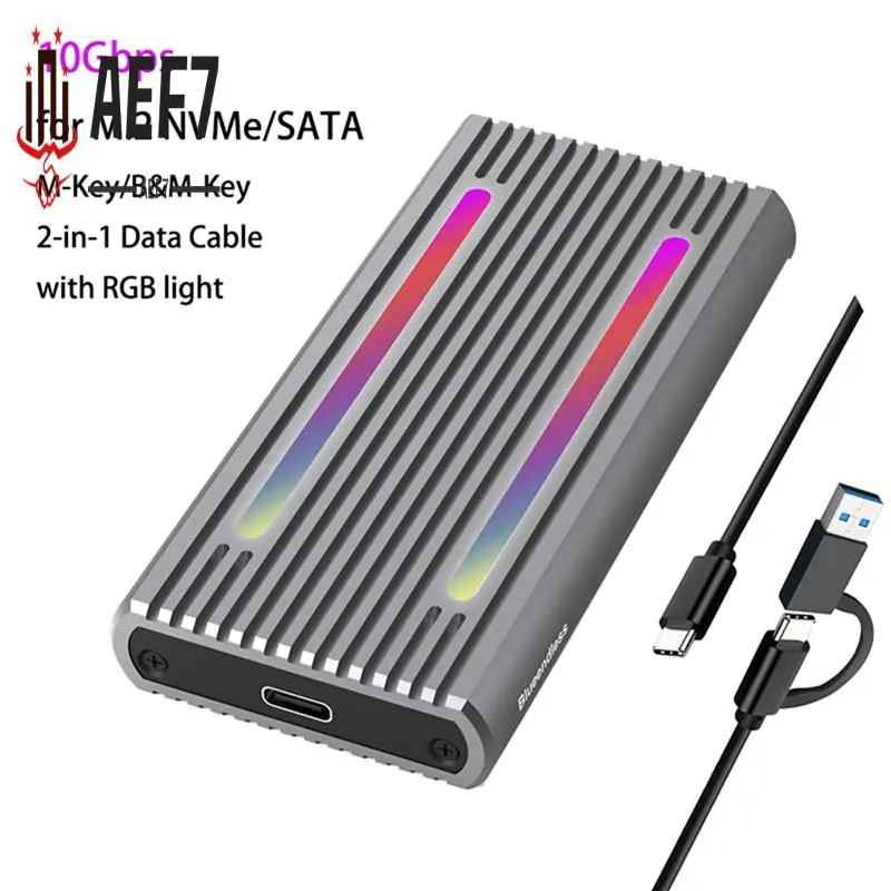 

AEF7-USB C Двойной протокол M2 Nvme SSD Корпус 10 Гбит/с Pcie SSD Box M.2 Nvme NGFF SATA 5 Гбит/с Корпус SSD-диска со светодиодной подсветкой RGB
