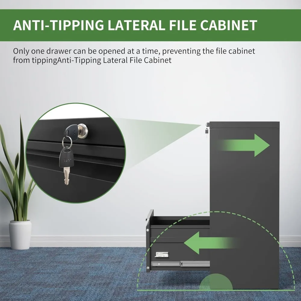 Secure 3-Drawer Metal File Cabinet for Home Office, Letter/Legal Size Hanging Files Storage Solutions