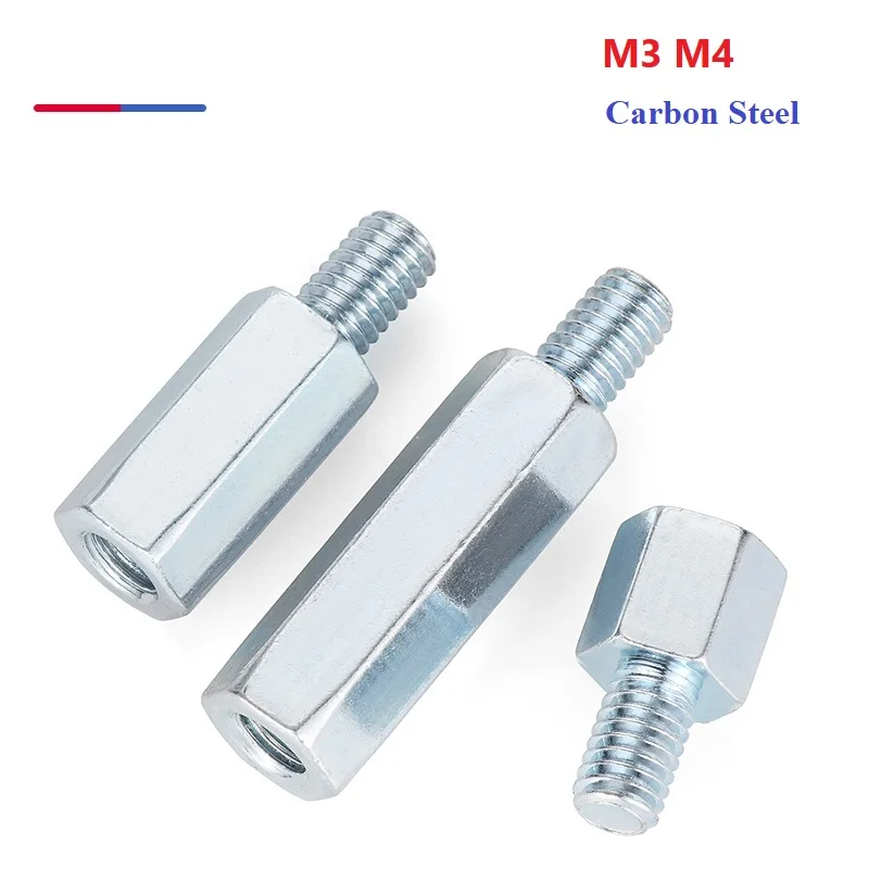 Carbon Steel Blue-White Zinc M3 M4 Standoff PCB Support Hex Board Spacing Screw Column Pillars Spacers Bolt
